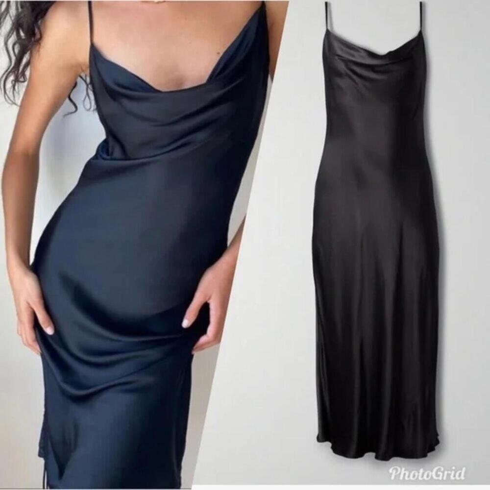 Aritzia WIlfred Canto Midi Cowl Neck Satin Dress - Black - Small